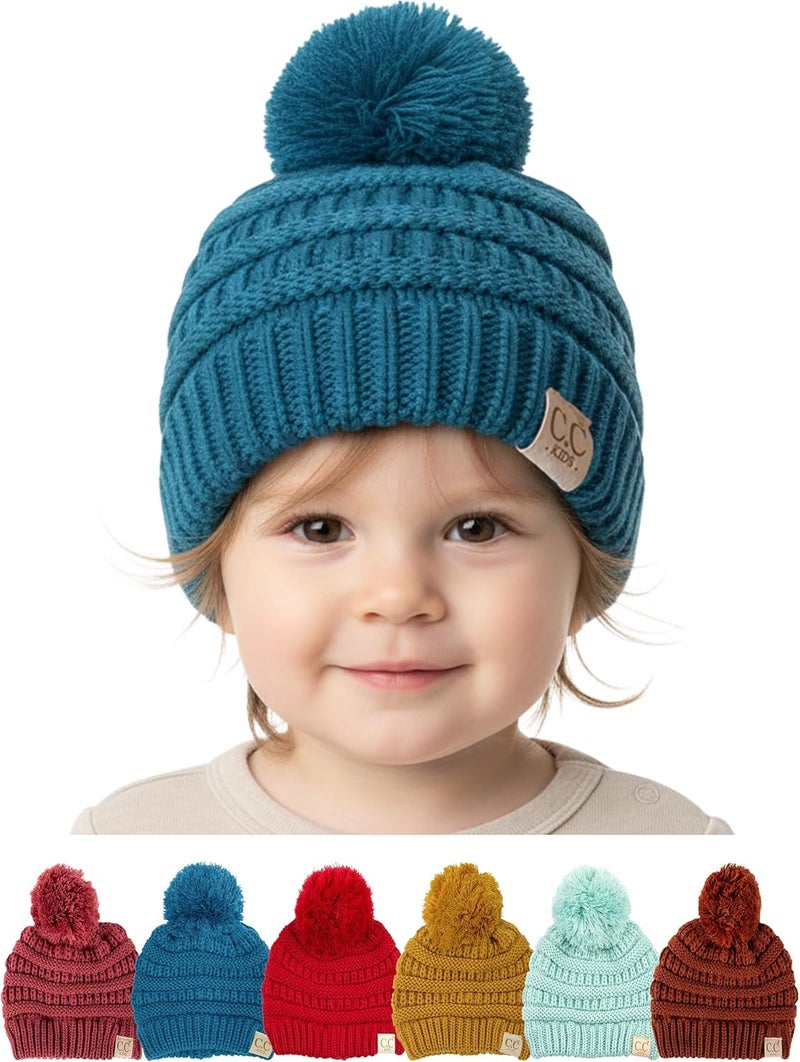 Funky Junque Toddler Pom Beanie – Kids Winter Hat for Ages 1–4, Baby Boy & Girl Knit Beanies, Warm Cozy Knit Snow Hats - Image 1